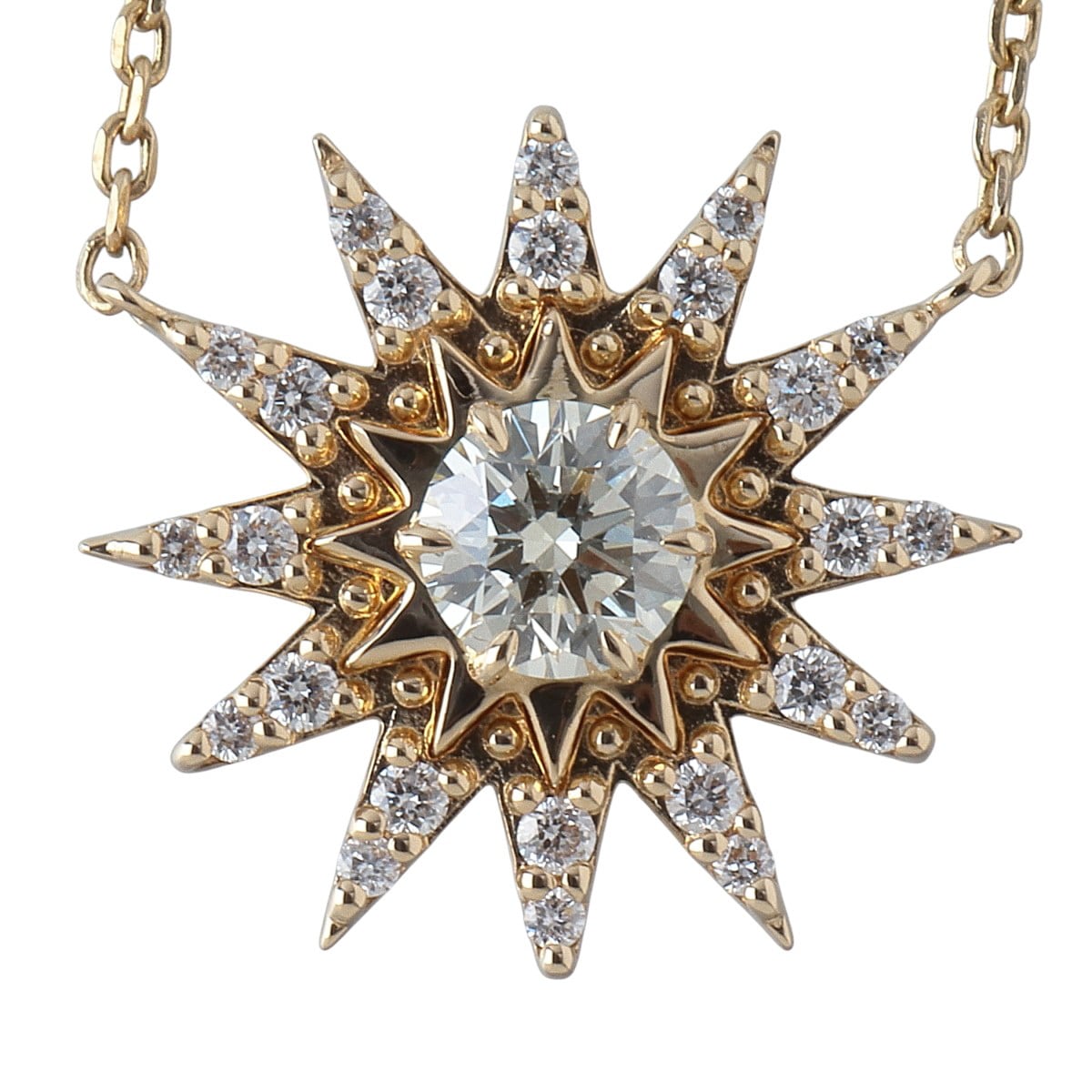 スタージュエリー ダイヤ ネックレス サンバースト 中石ダイヤ0.16ct