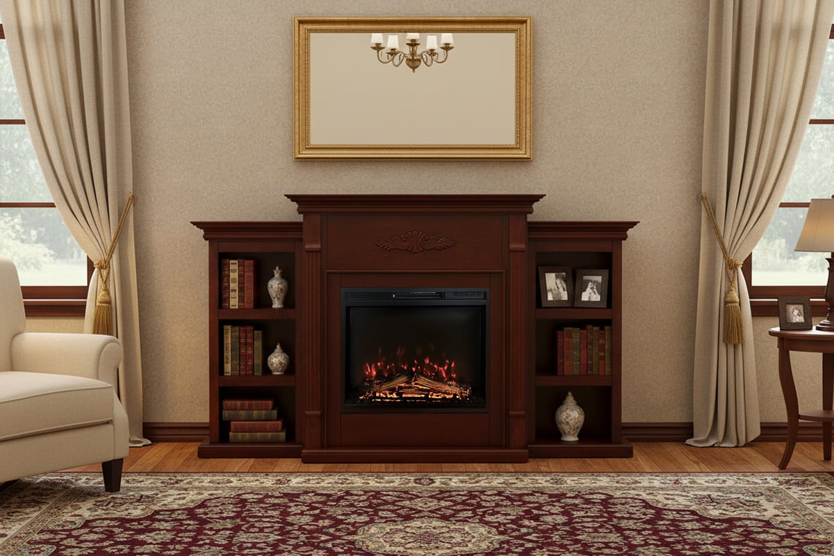 23インチ 電気暖炉 テニソン マホガニー (ブックケース付き) / ロイドグランデ / 送料、開梱・組立・設置無料 / LLOYD GRANDE / ハイグレード電気暖炉シリーズ