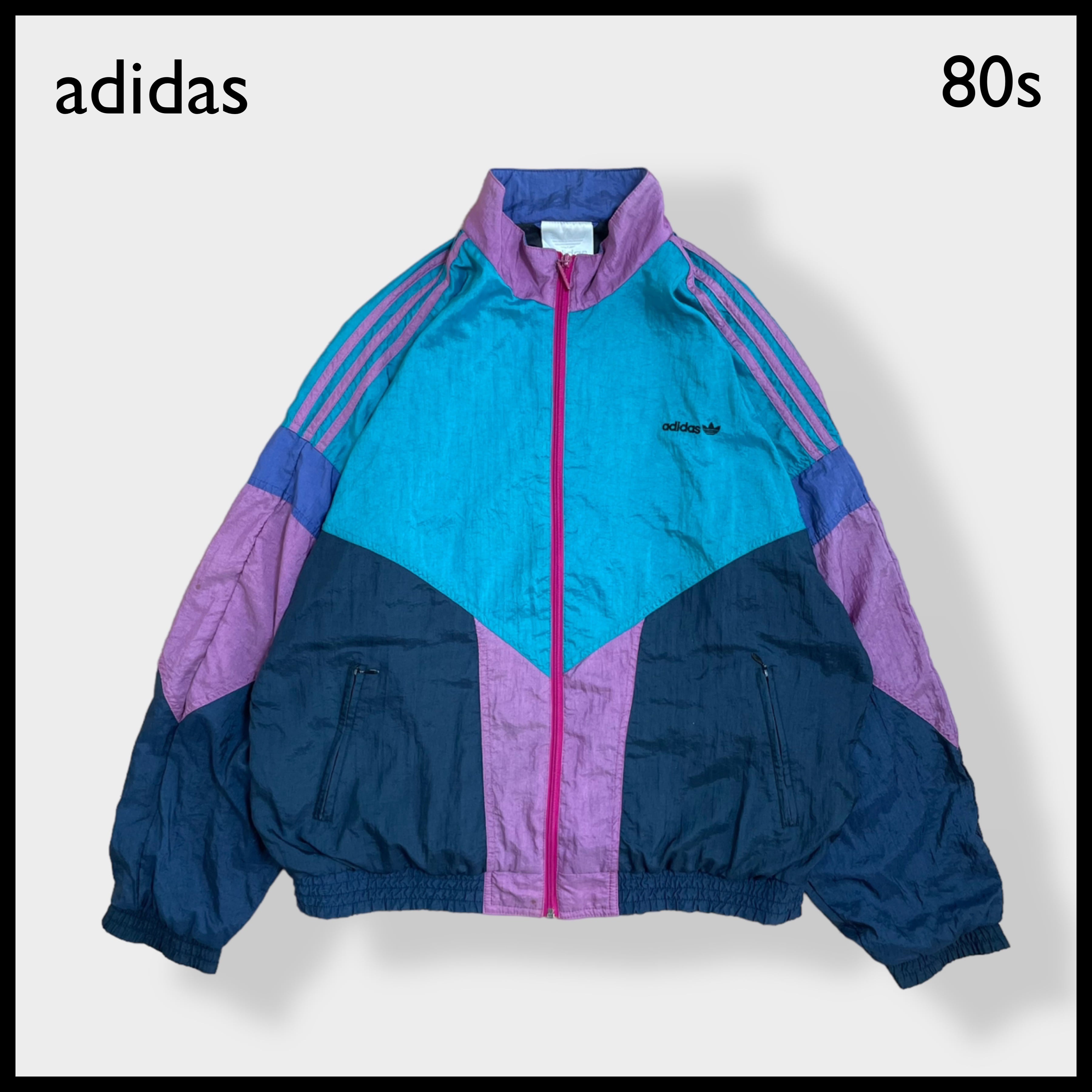 adidas】80s ナイロンジャケット 銀タグ 万国旗タグ マルチカラー 切替