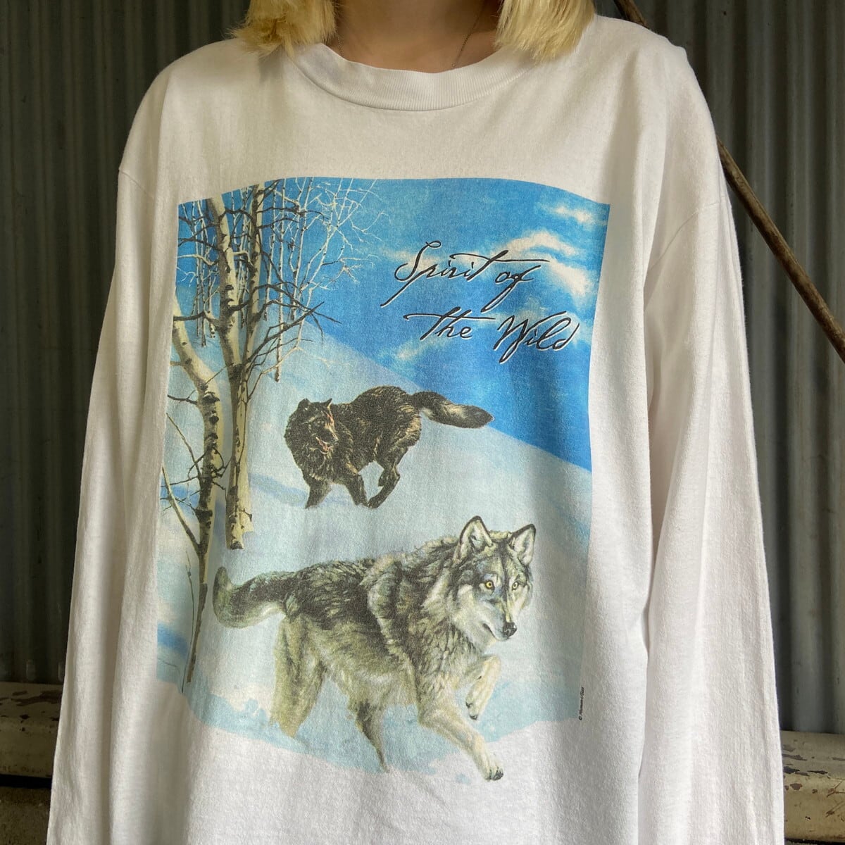 USA製　ハーレーダビッドソン　ビッグプリント　オオカミ　狼　ロンT Tシャツ