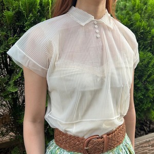 50's sheer nylon lace collar white blouse