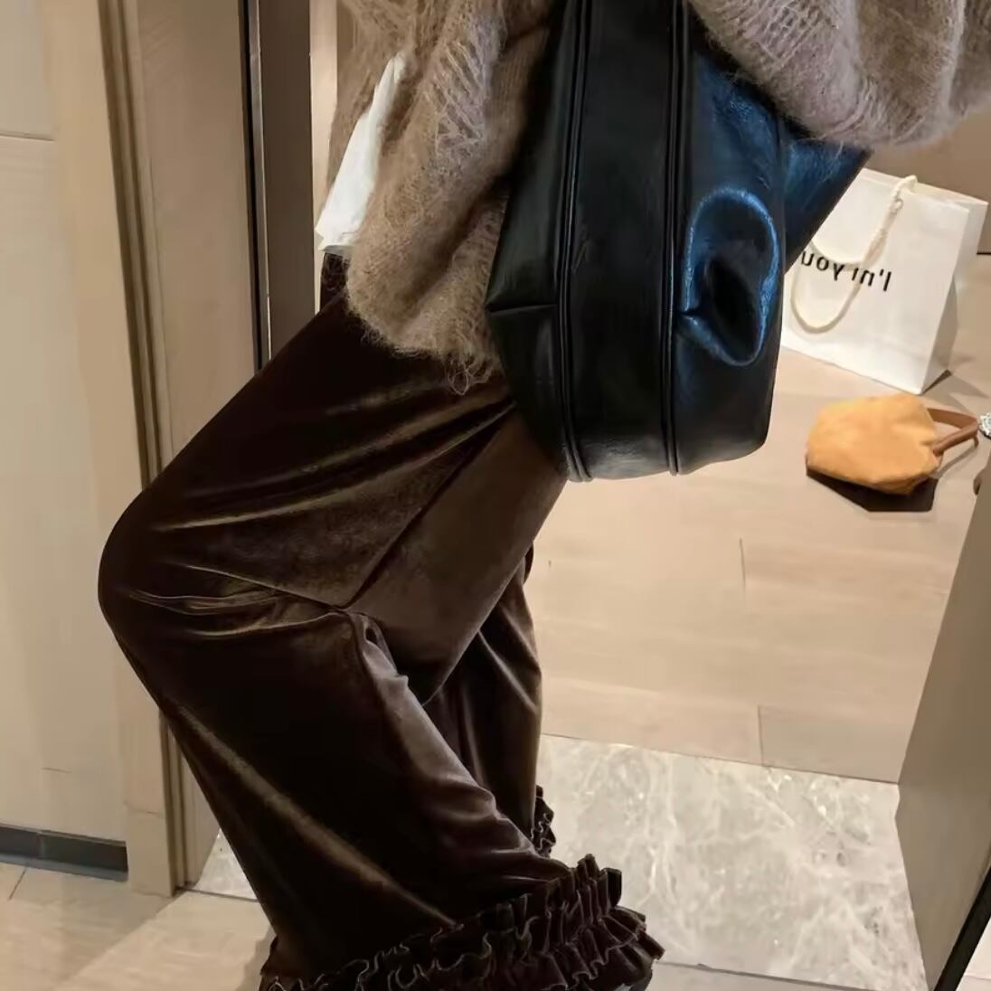 velvet ruffle pants