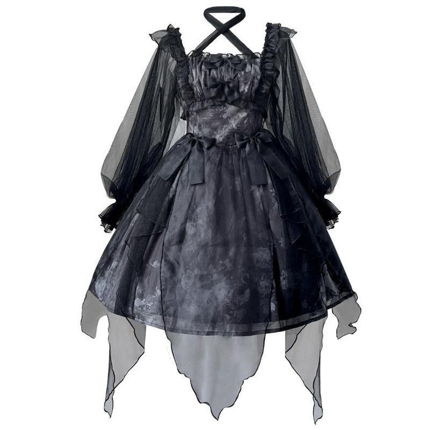 SEASONZ ロリータ ゴスロリ ドレス ミドル丈 レース 透け感 フリル