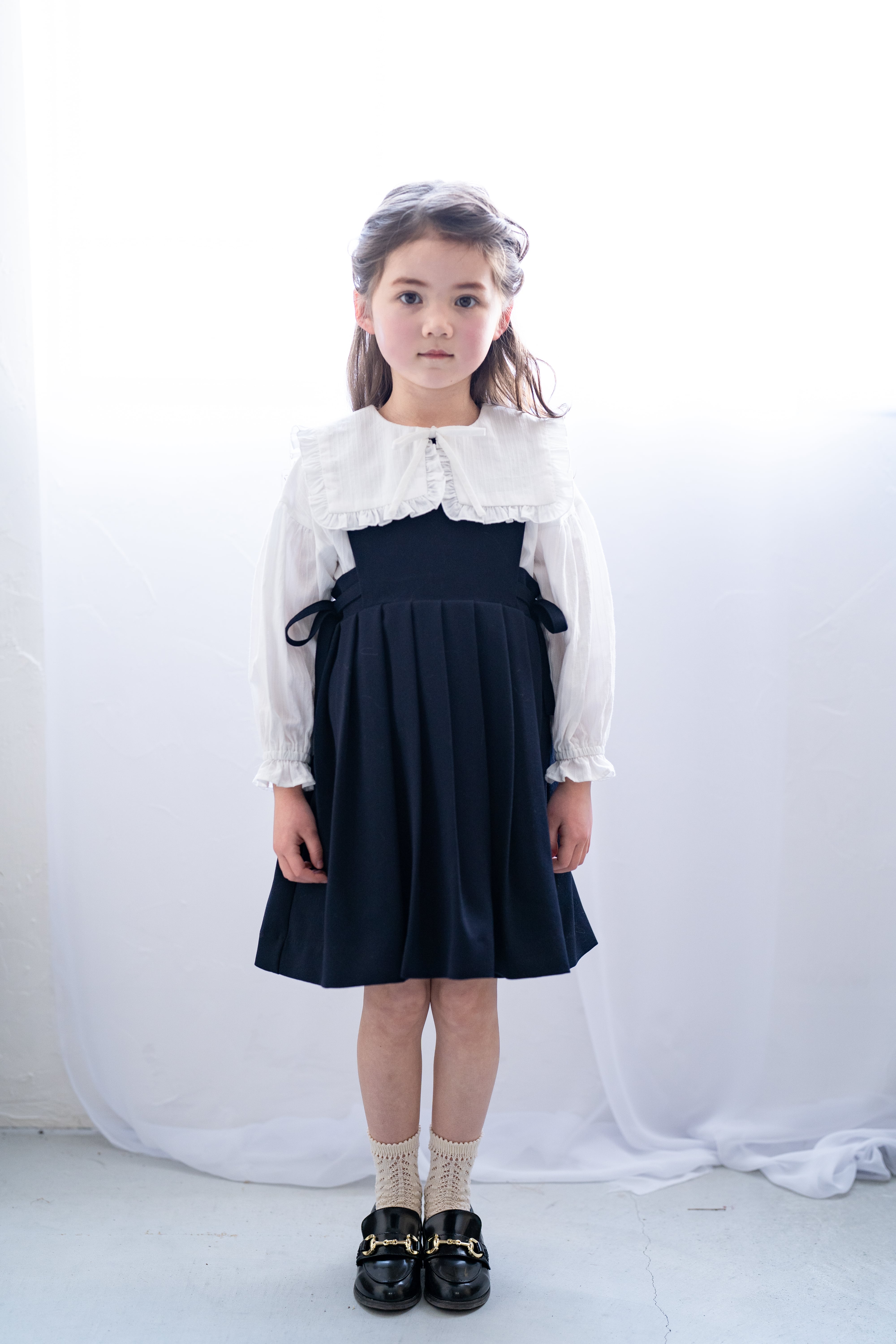 即納】スクエア襟リボンブラウス×サイドリボンジャンパー