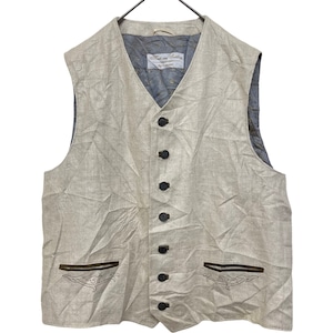 『美品 VINTAGE Austria製 leaf embroidery Metal button linen 100% rayon big silhouette over size Tyrol Tyrolean Vest』USED 古着 ヴィンテージ リーフ 刺繍 メタル ボタン リネン100% レーヨン ビッグ シルエット オーバー サイズ チロル チロリアン ベスト