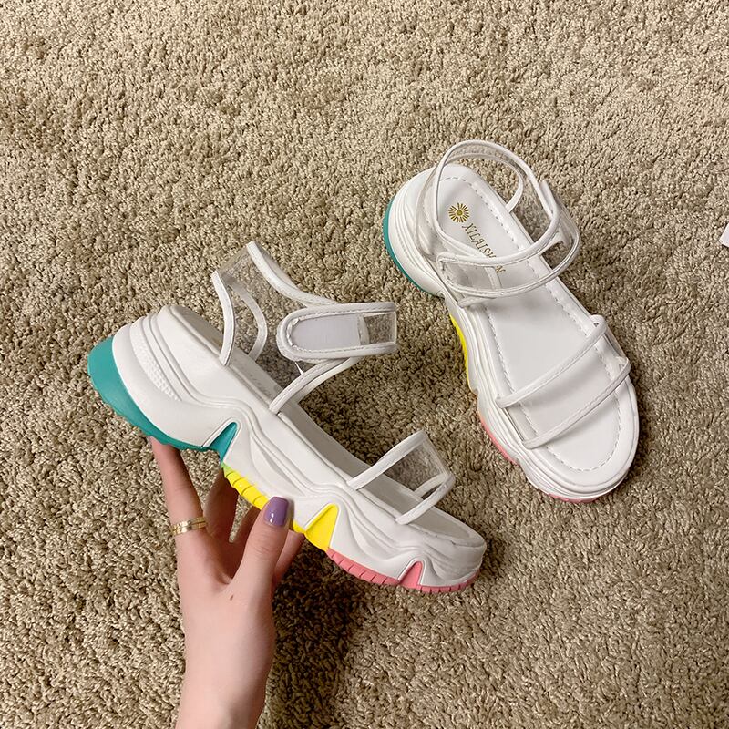 女性のフラットシューズサンダル2020新しい波ファッション野生の滑り止め厚い底学生ベルクロ夏の女性の靴 部族の婦人靴5914436