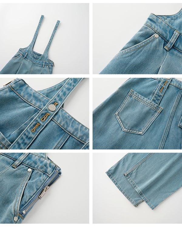 Front tuck wide denim overalls TH3455 | Leithy