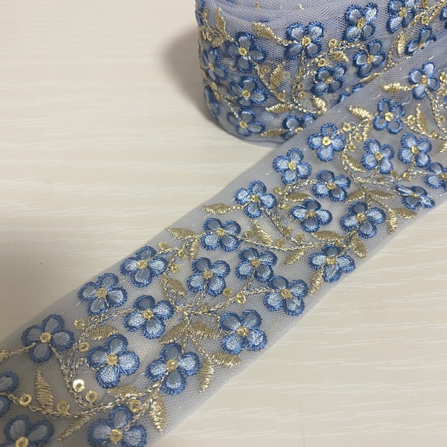 50mmインド刺繍リボン【Blue】