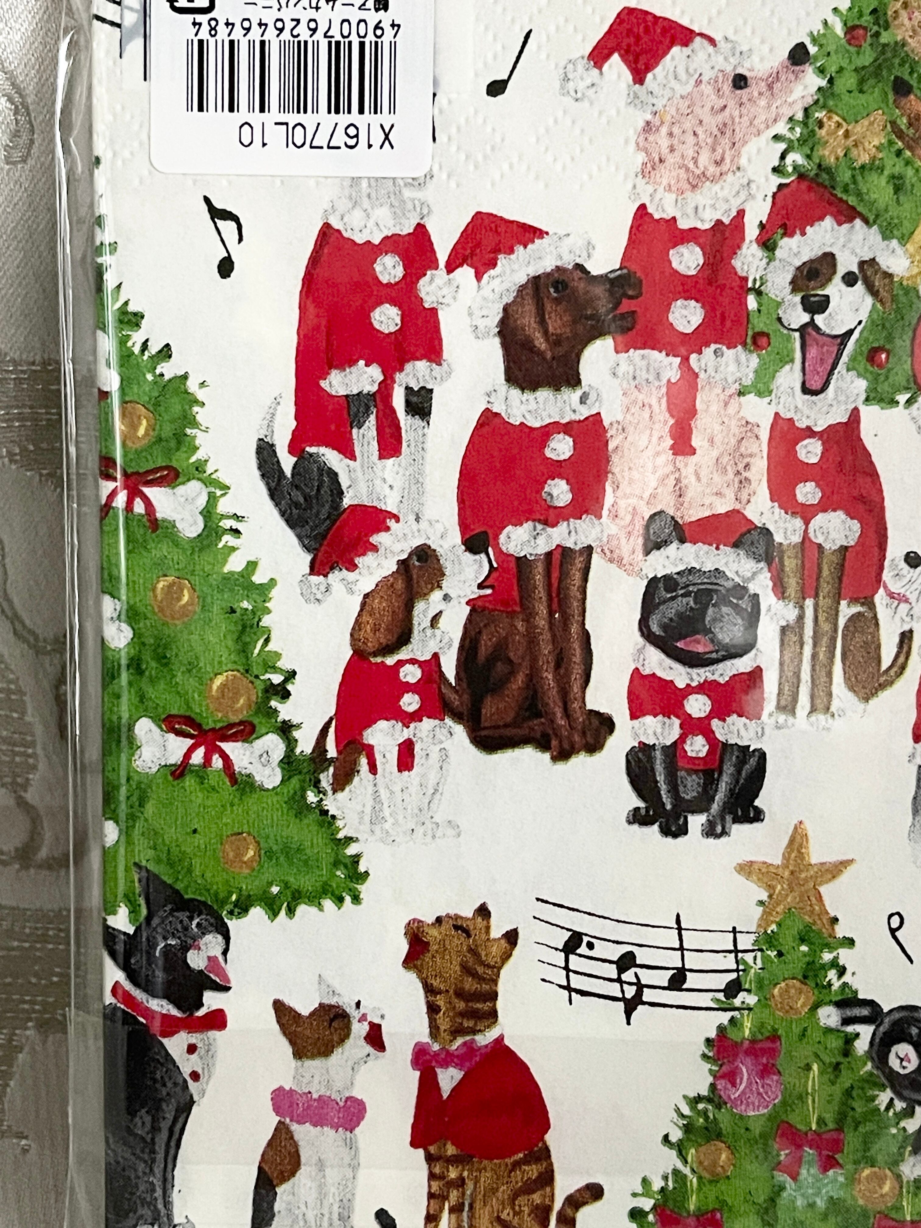 ◆NEW! クリスマス絵柄◆ 犬＆猫 DOG & CAT『Caspari 』X’MASペーパーナプキン Caroling Pets ドイツ製