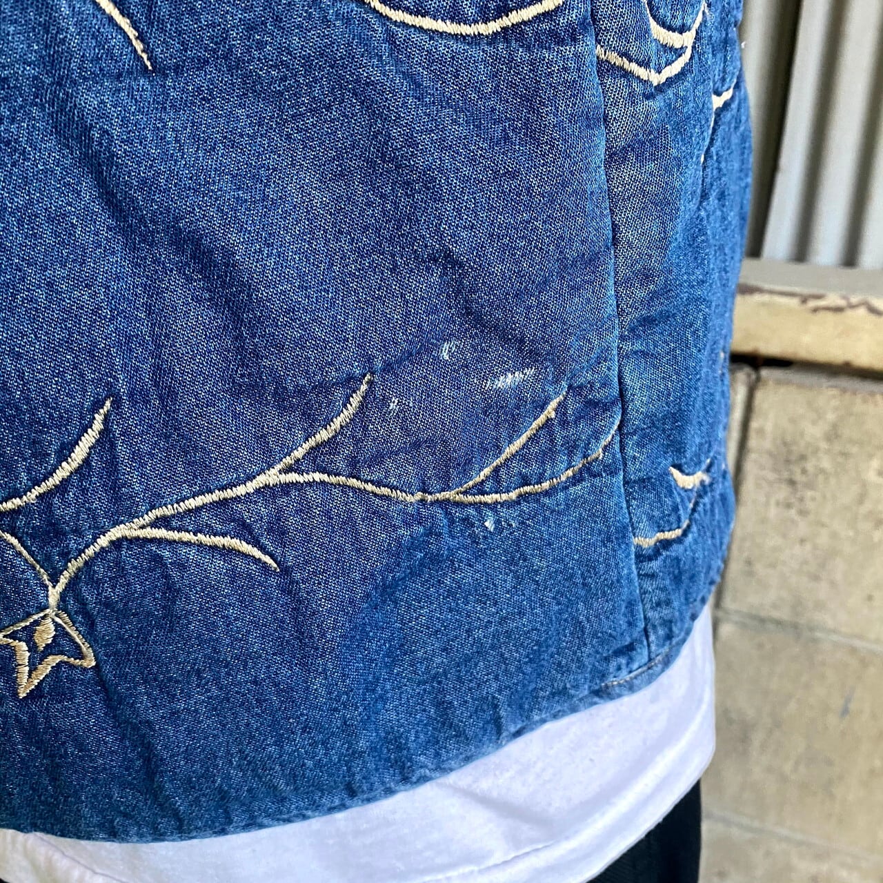New Direction 刺繍デニムジャケット レディースL メンズM 古着