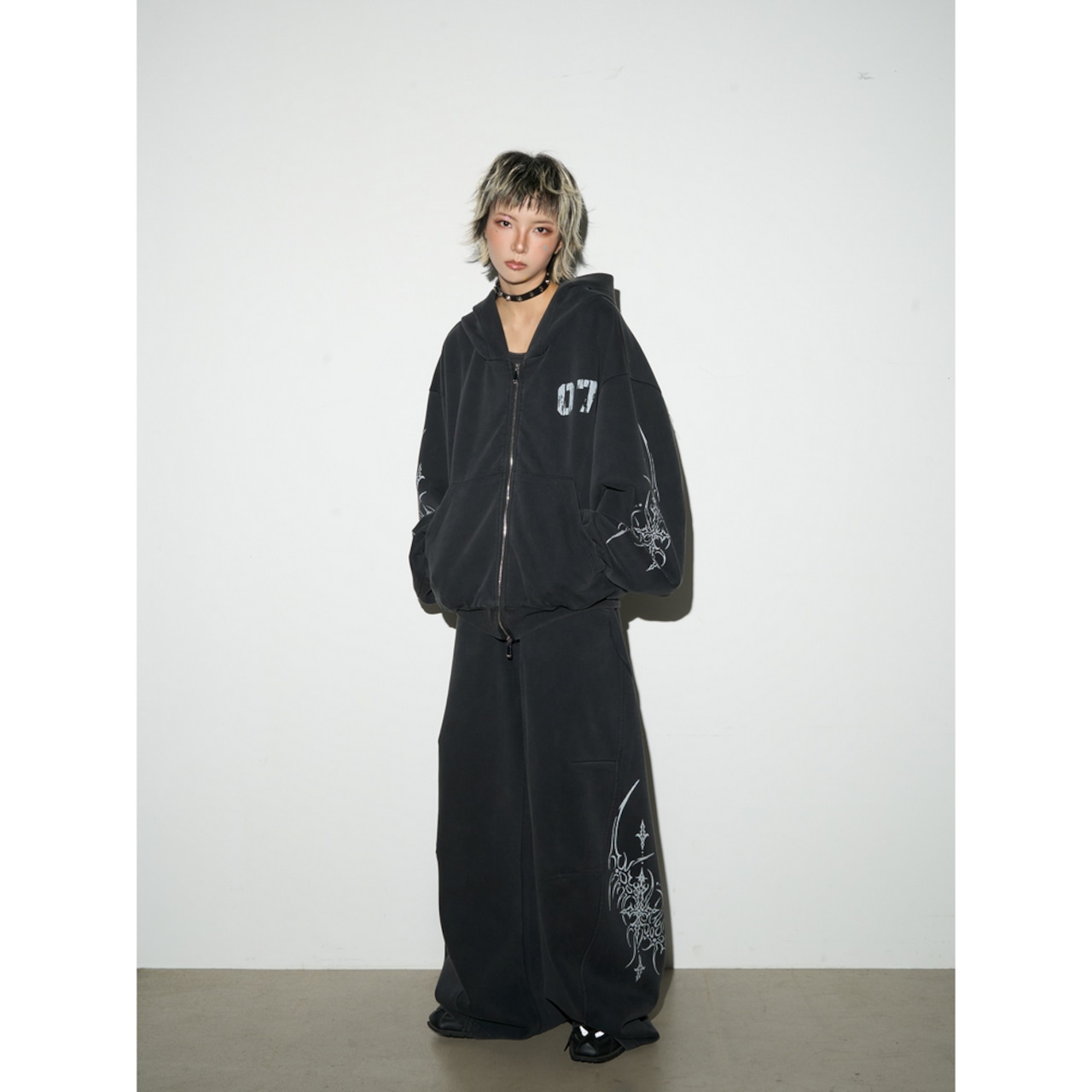 VINTAGE ウォッシュ加工 手描きセットアップ ジップパーカー T1803