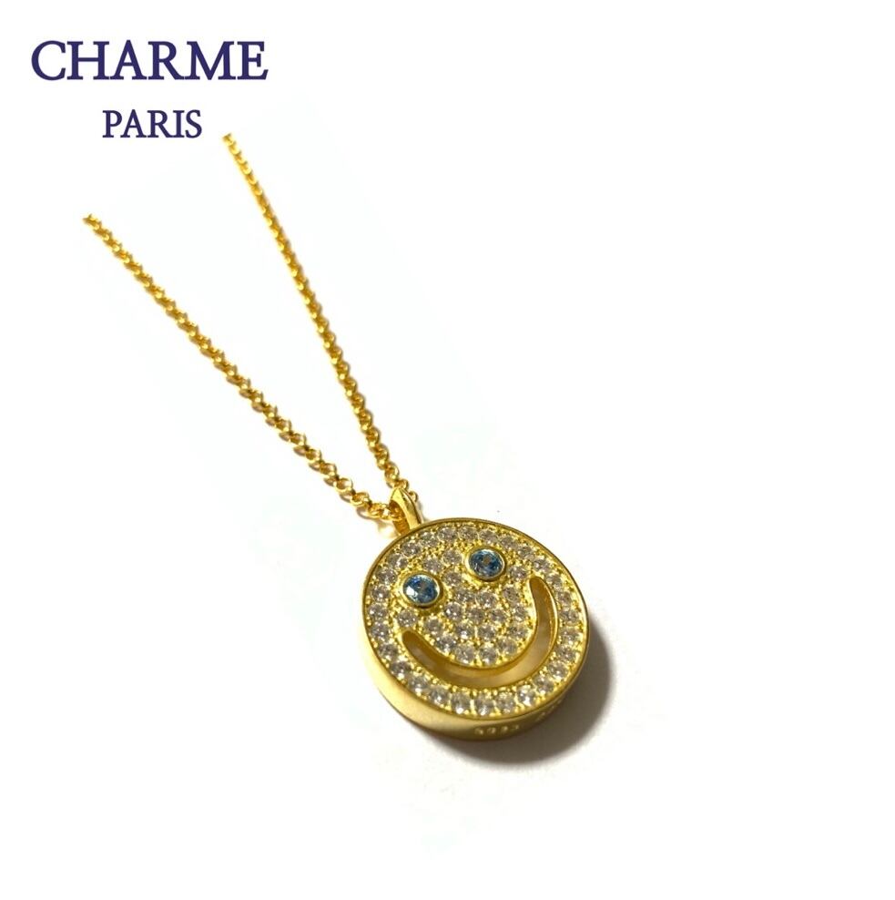 22k plating cz diamond smile necklace (blue)