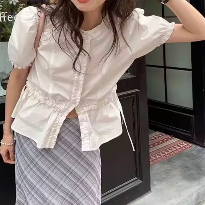 ガーリーフリルパフスリーブシャツ