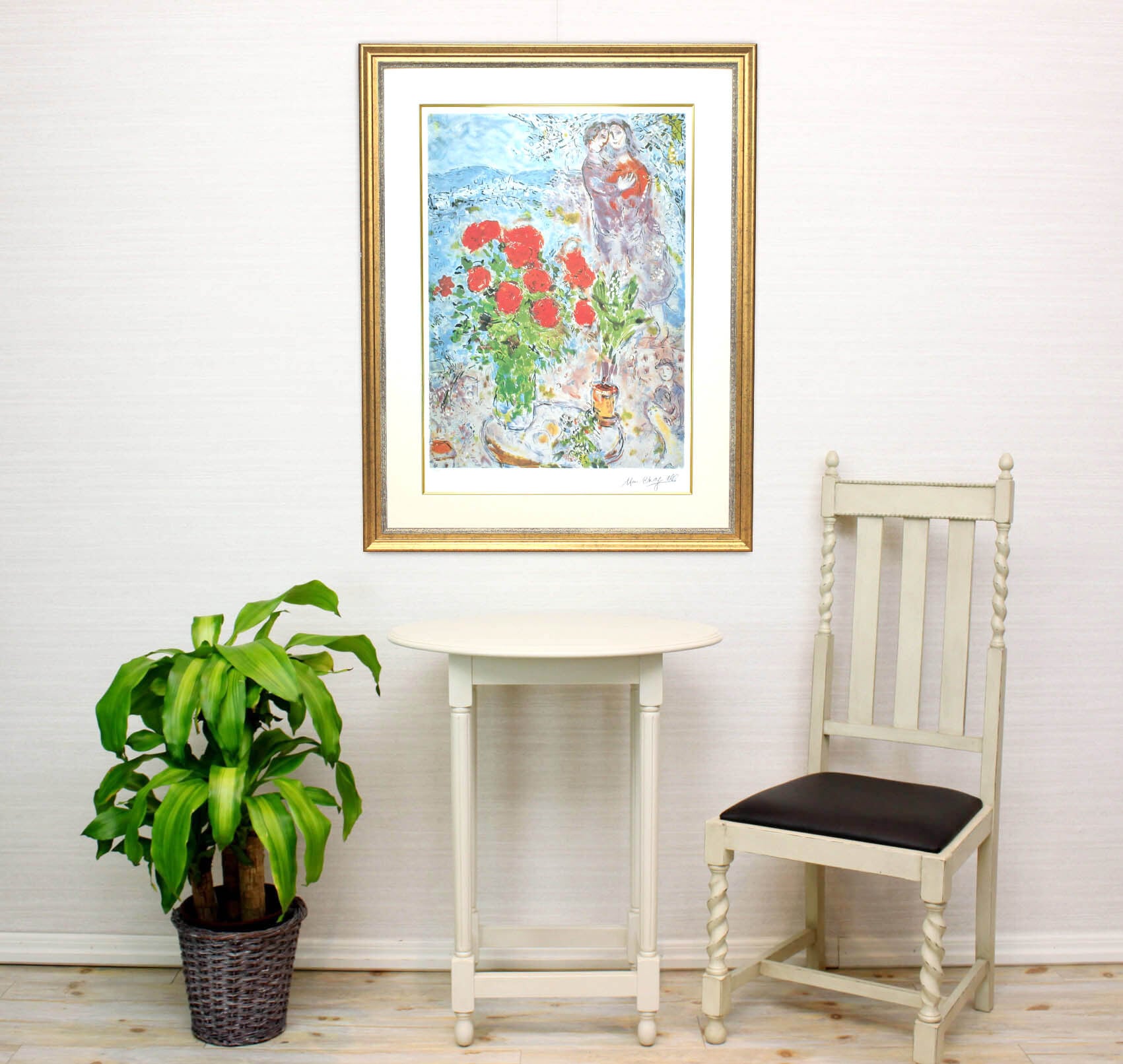 マルク シャガール作品「赤い薔薇と恋人たち」額縁4色選択可能 作品証明書 展示用フック 限定500部エディション付複製画リトグラ