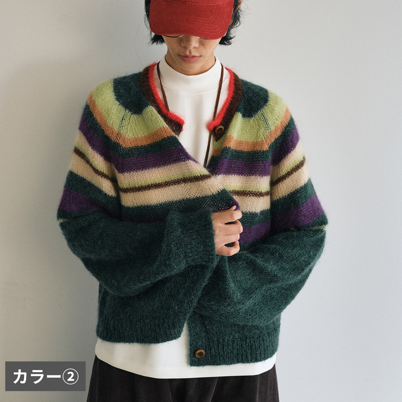 Stripe Pattern Oversized Cardigan T3601