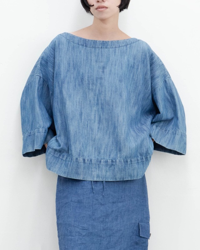 2000s eskandar - indigo cotton linen wide pullover