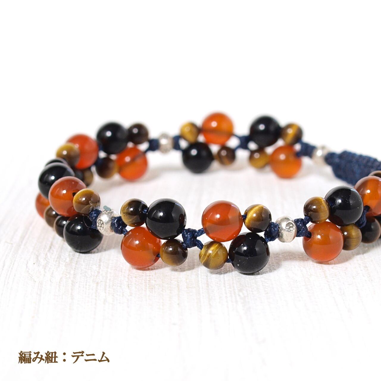 オニキス＋カーネリアン＋タイガーアイ花＊花マクラメブレスレット