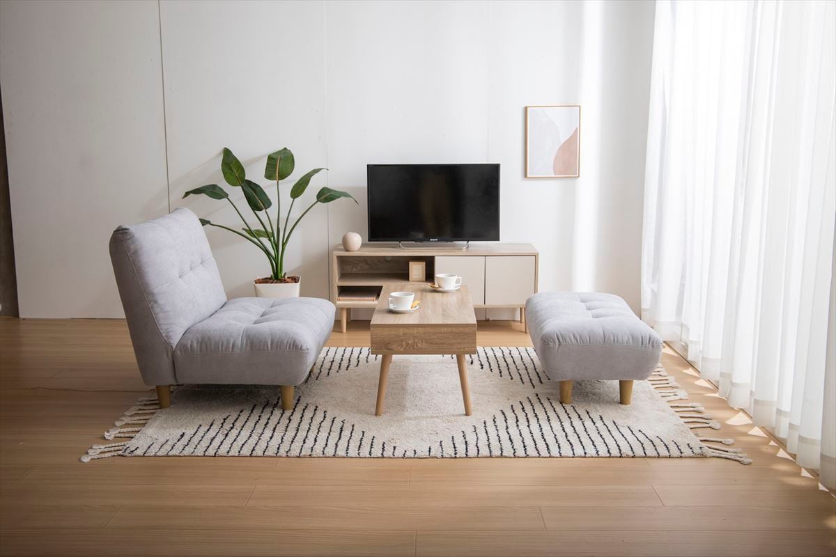 【新品】アイボリー ふわふわもっちり感が可愛い　オットマン付き　一人掛けソファ 全3色】ふわふわもっちり感が素敵なオットマン付き一人掛けソファ