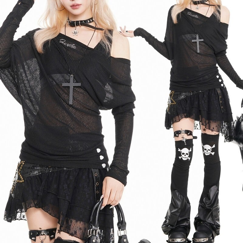 Offshoulder sheer pullover r0066