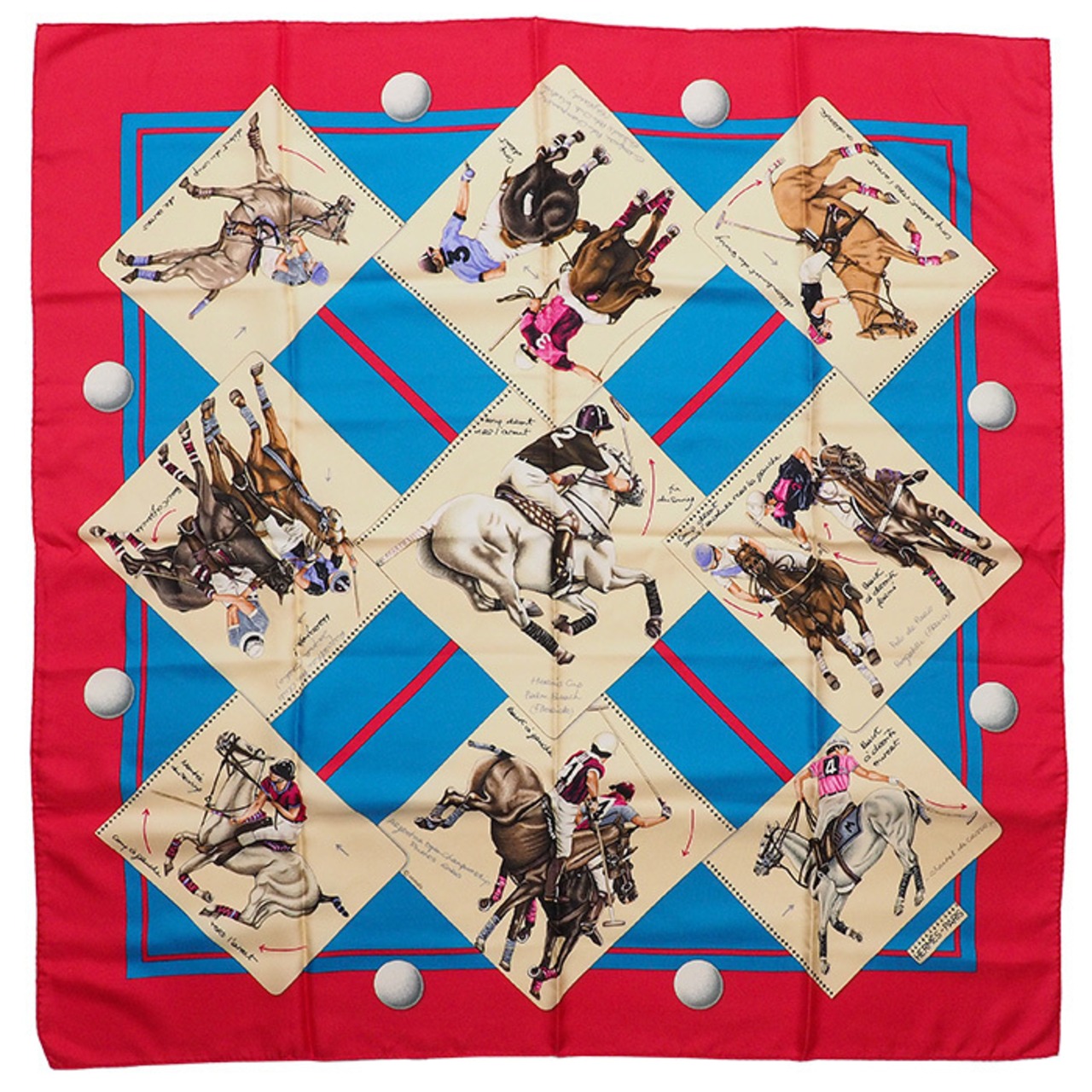 エルメス HERMES カレ90 LE MONDE DU POLO ポロの世界 スカーフ レッド 