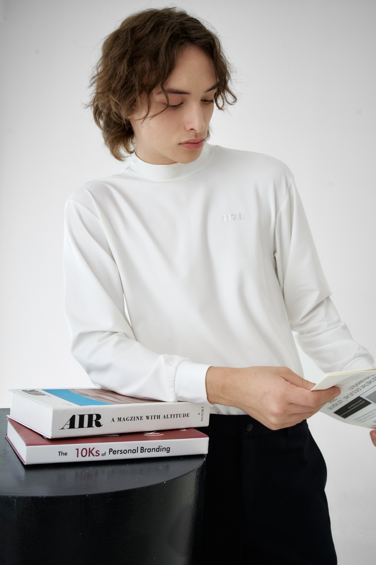 GOXO ゴーエックスオー メンズモックネックロングスリーブ ホワイト