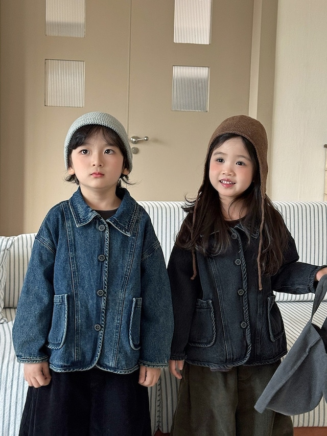 デニムトリムジャケット（2色展開）JIAY｜アウター カバーオール｜小学生 ジュニア対応｜通学 普段着｜韓国子供服｜男の子 女の子｜80-140cm｜2026秋服 ［取寄］