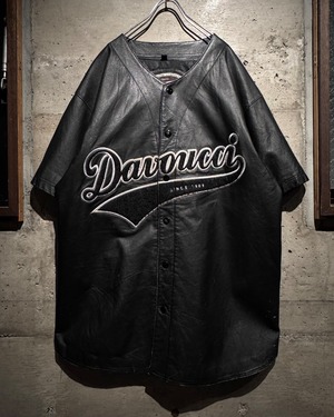 【Caka】"DAVOUCCI" Logo Embroidery Vintage Leather Baseball Shirt