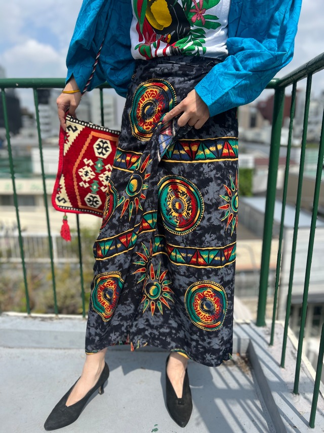 Vintage Indonesia tie-dye rayon wrap skirt ( ヴィンテージ インドネシア タイダイ レーヨン ラップスカート )