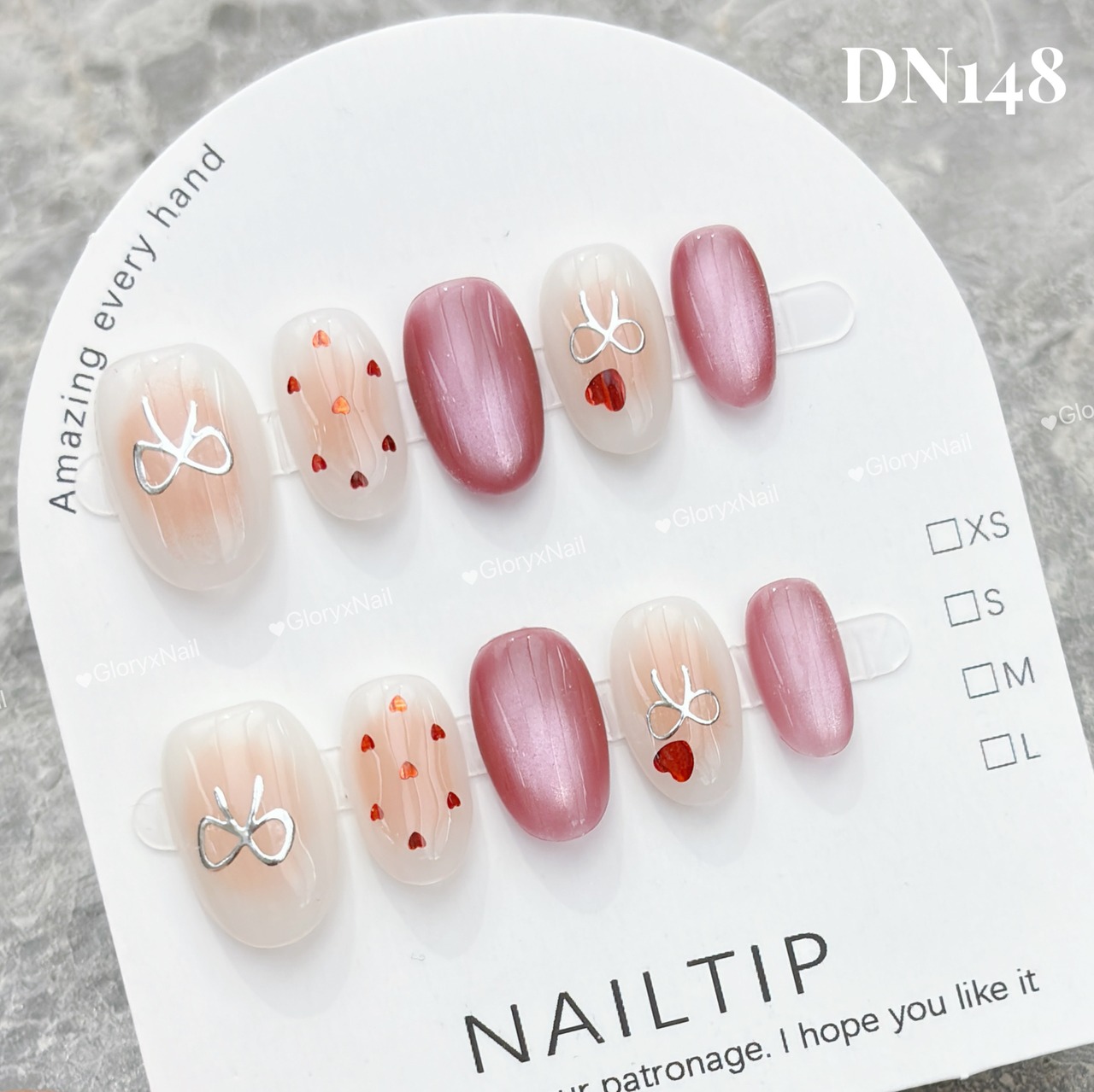 DN148 ネイルチップ　ハンドメイド 長さ選べる　写真はショートオーバル 　サイズXS/S/M/L　ツールキット付き　収納ケースあり　