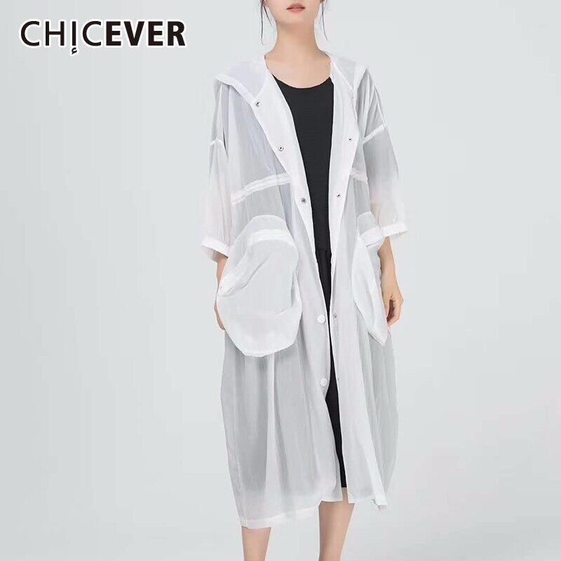 CHICEVERパッチワークパースペクティブレディースジャケットフード付き七分袖ルーズロングサマーコート2020 夏物 6base528679179091
