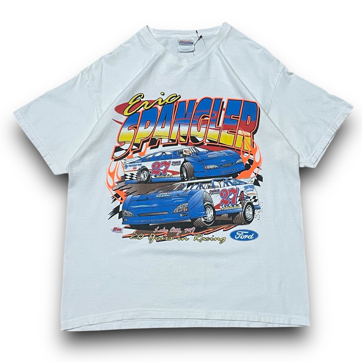 Eric Spangler Racing 【L】【00年代】ERIC SPANGLER RACING FORD MASTANG レーシングTシャツ プリントTシャツ 半袖Tシャツ 白T ...