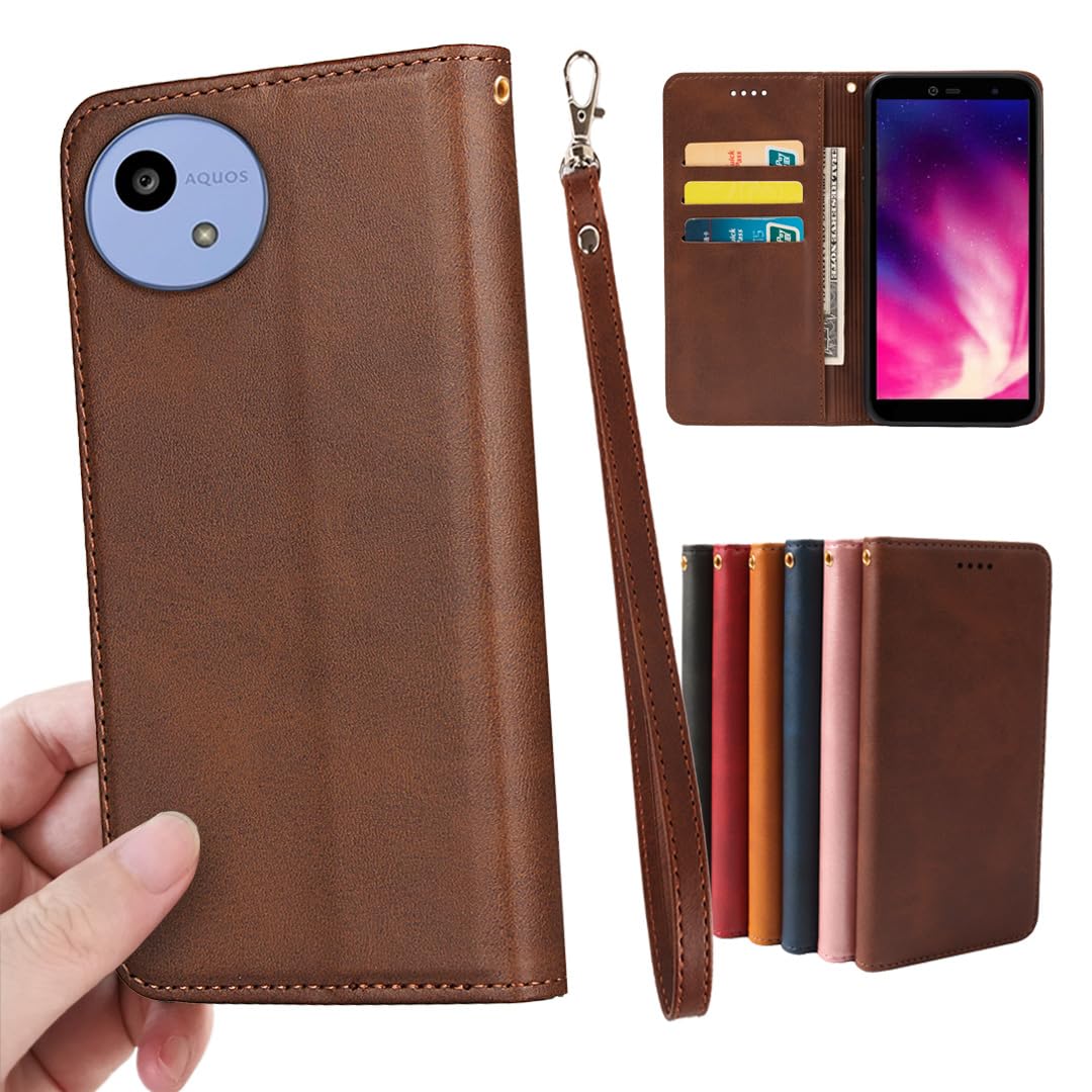 AQUOS Wish5 SH-52F SH-M32 ケース 手帳型 ストラップ 同梱 適用 アクオス ウィッシュ5 手帳型ケース ウィッシュ5ケース Aquoswish5 カバー 手帳 Aquoswish5ケース ウィッシュ5 手帳型カバー wish5 case 【GoKIGIoD】 財布型 内蔵マグネット 弱磁 カード収納 ストラップホール スタンド機能 耐衝撃 レトロ ダークブラウン