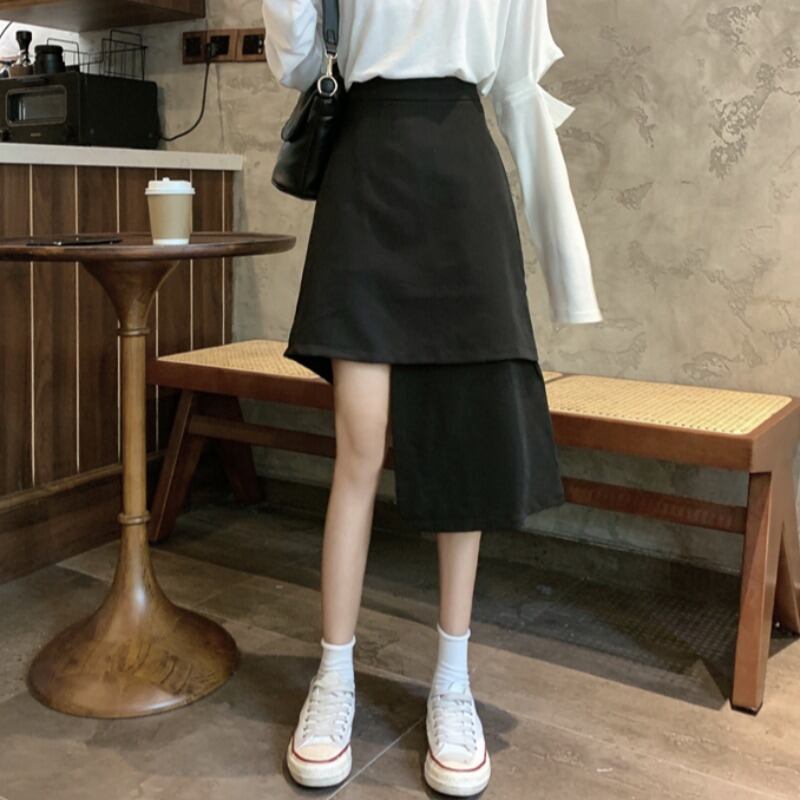 サマースタイルハイウェストウェストブラックスカート ショート 夏物 試着室38459865215