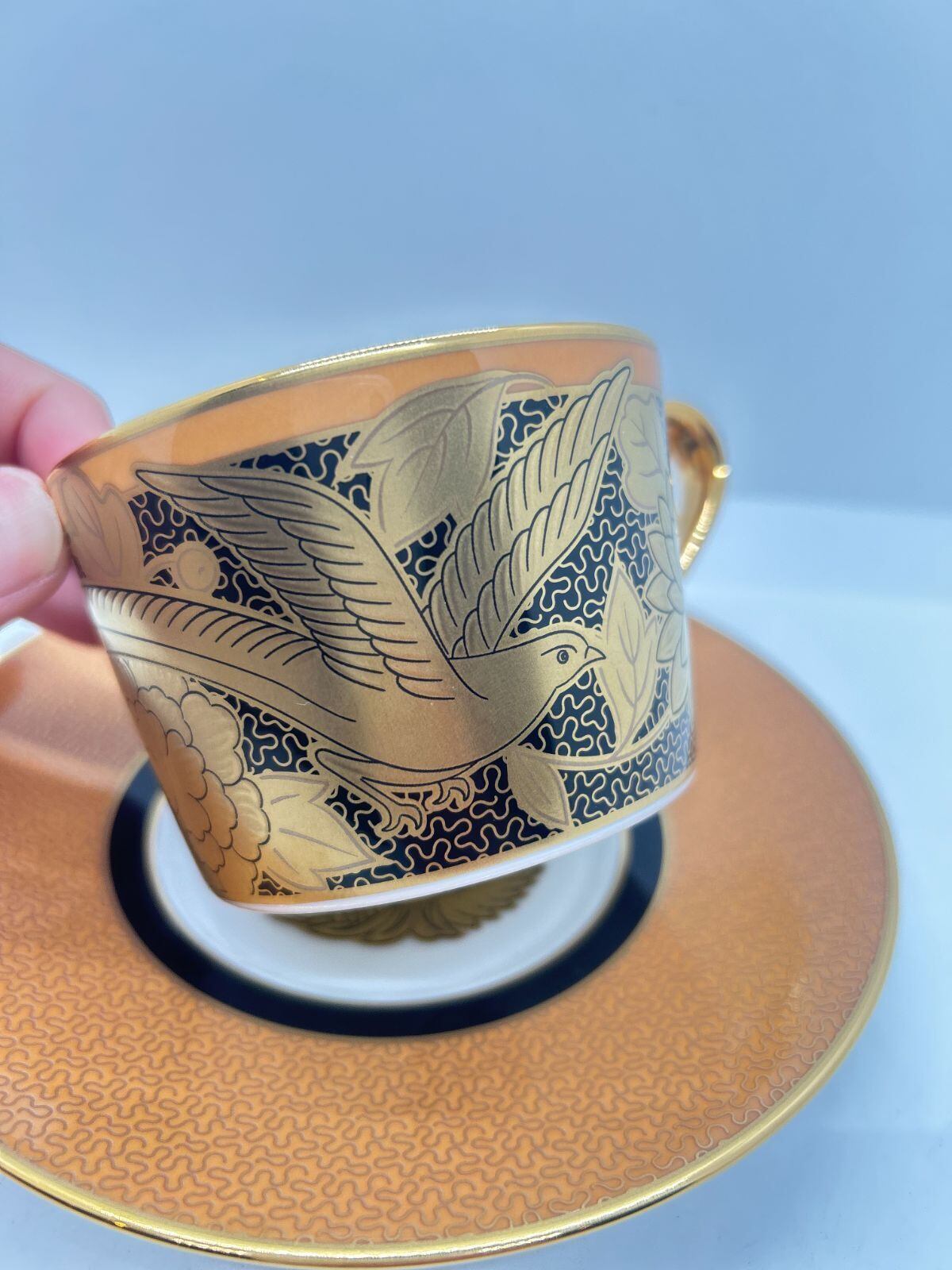 ノリタケ】 オマージュコレクション カプチーノカップ＆ソーサー 橙絵