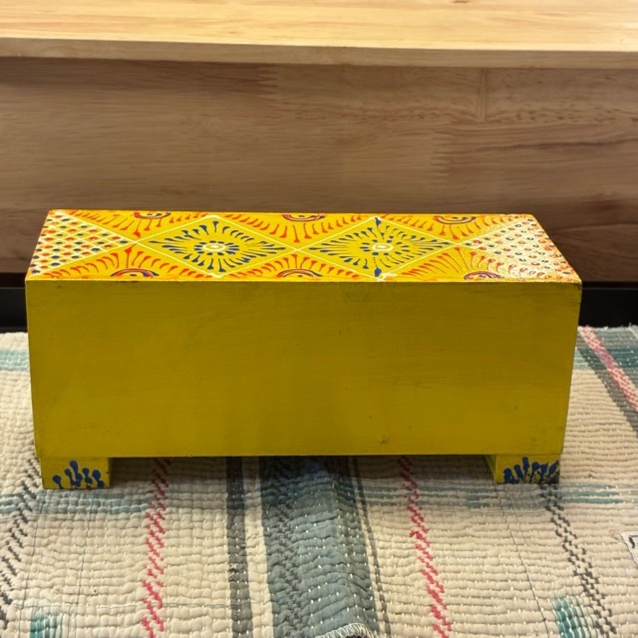 India Blue Pottery Mini 3-Drawer Unit　インド　ブルーポタリ3ドロワーチェスト　横型　イエロー　引き出し　置物　玄関収納　メヘンディアート　鍵入れ　印鑑入れ　ハンドメイド