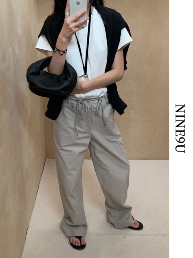 drawstring straight casual pants 3color【NINE7938】