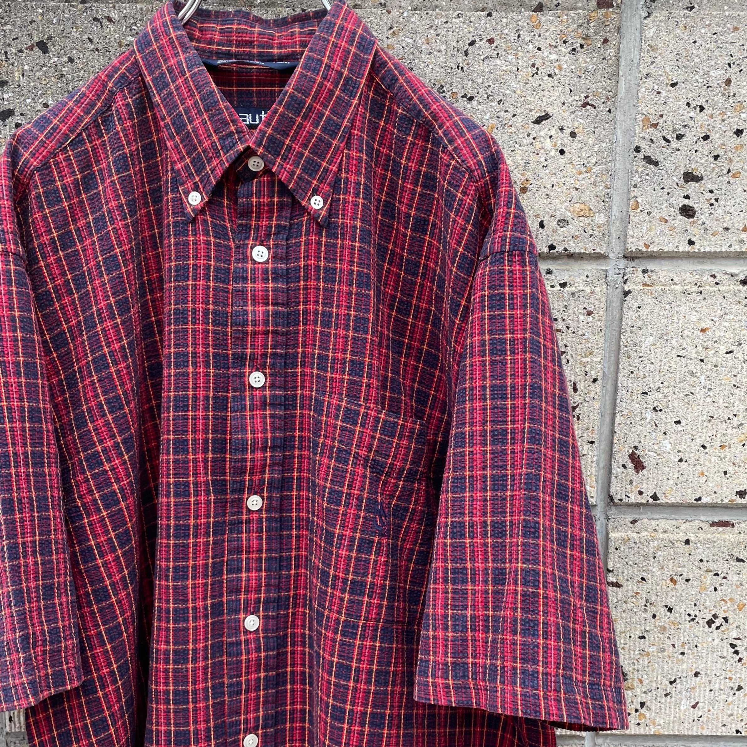 【Lサイズ】90's nautica オールドタグ 旧ロゴ刺繍 レーヨン混生地 半袖シャツ