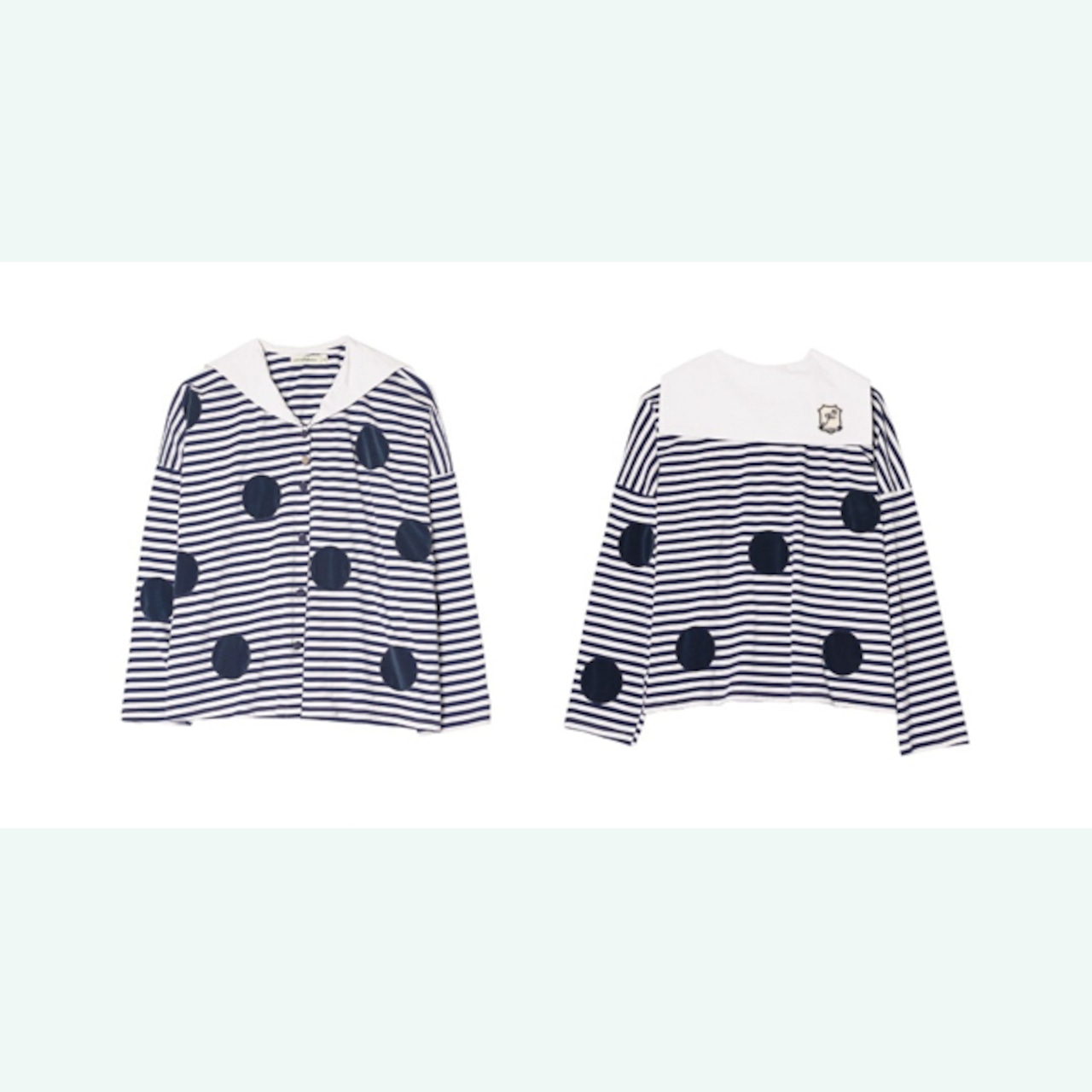 マリンに遊ぶボーダーとドットのセーラートップス 《i0784》