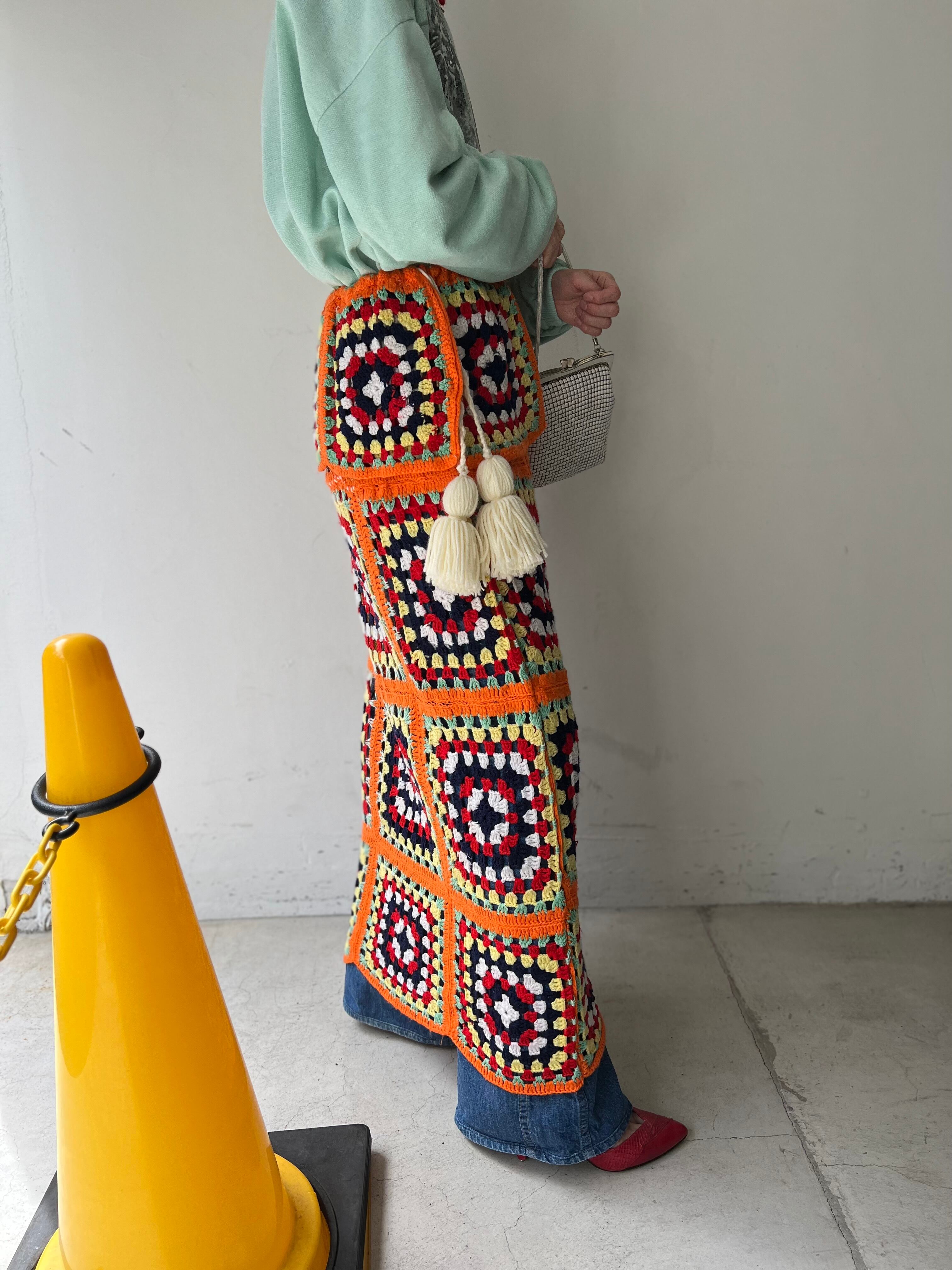 Vintage handmade granny square knit skirt ( ヴィンテージ 