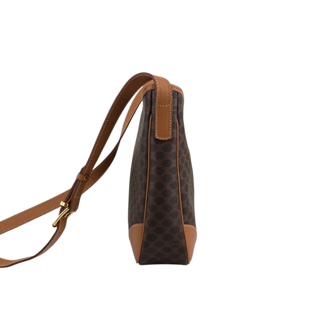 CELINE セリーヌ マカダム ショルダーバッグ ブラウン レザー コーナー vintage ヴィンテージ オールド 3imkxz