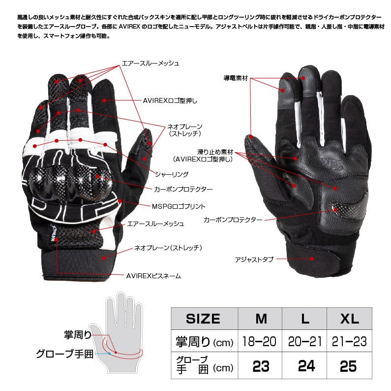 A2L6001 AVIREX AIR MESH PROTECT GLOVE | MS.PG