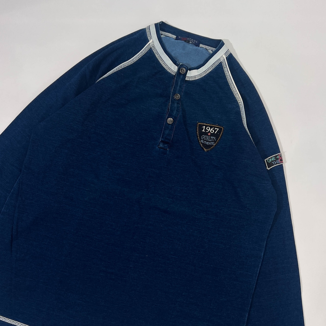 G-STAGE Jeans ジーステージ ヘンリーネック 長袖 Tシャツ カットソー L/インディゴ染め メンズ