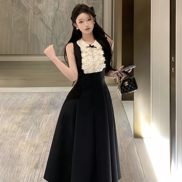 【dress】ノースリーブレースドッキングワンピース　M31116