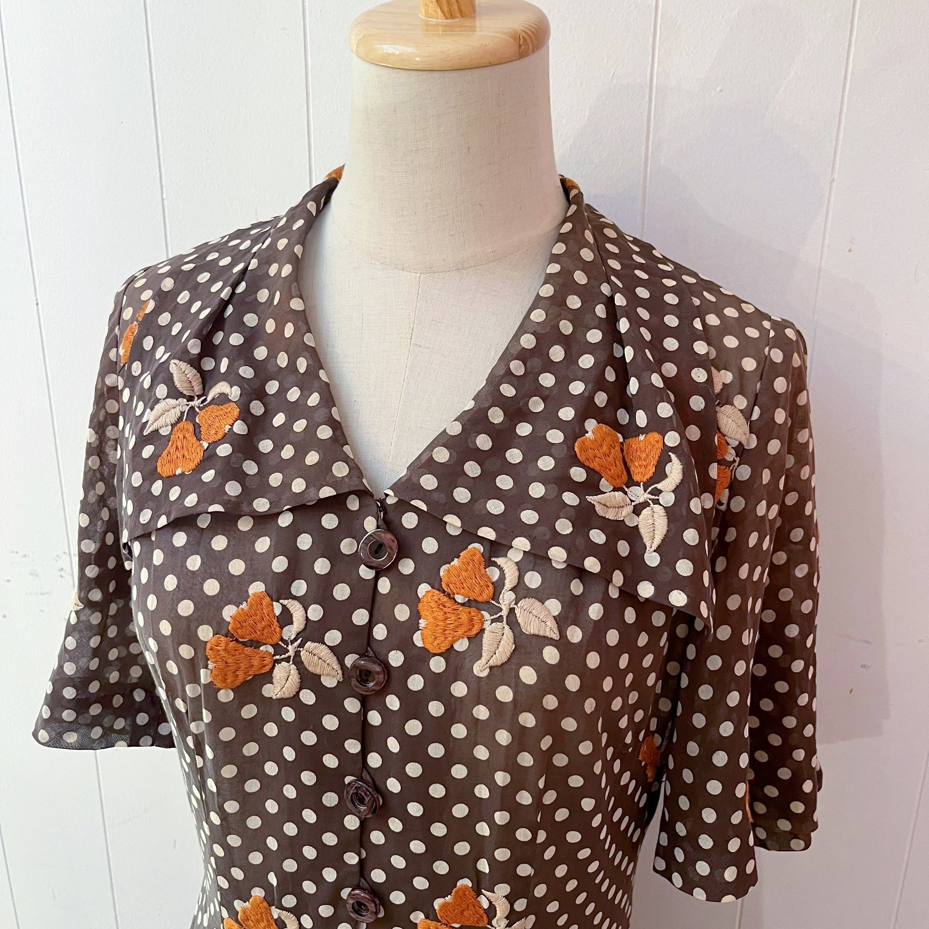 fruit embroidery brown dot one-piece