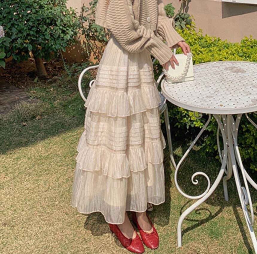 スカート レディース ロングスカート ティアード レース 裏地付き 切り替え ミモレ丈 Aライン ウエストゴム かわいい 大人可愛い きれいめ フェミニン おしゃれ お洒落 おとな ナチュラル キュート ガーリー 学生 通学 デート お出かけ 女子会 旅行 ホワイト 白 アイボリー 春 夏 秋 冬 10代 20代 30代 韓国 韓国系 着回し 普段使い 重ね着 体型カバー コーデ 韓国ファッション フレンチファッション キュート XS S M L 送料無料
