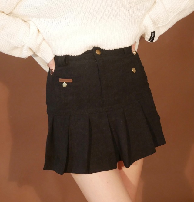 【LAST1】corduroy box pleats skirt