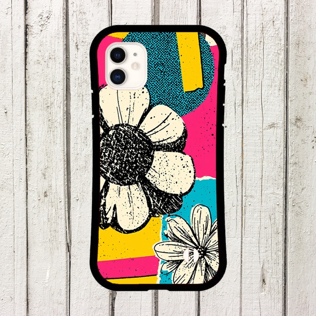 受注生産 iPhoneケース 白い花とビビッド紙片のコラージュ｜花コラージュ ZINE016C