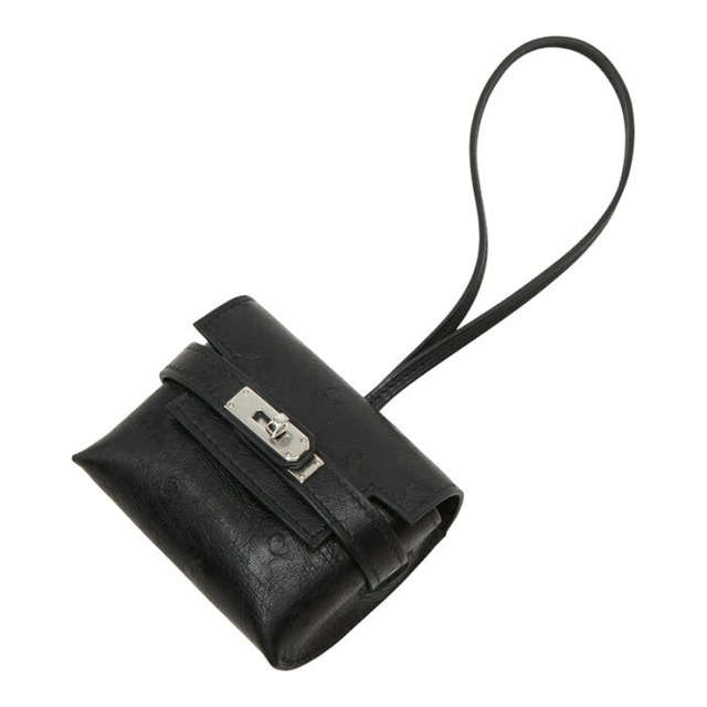 エルメス ケリーフェスティバル バッグチャーム キーホルダー ブラック シルバー金具 オーストリッチ レディース HERMES 【中古】