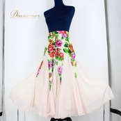 社交ダンス 衣装 スタンダード スカート レッスンウェア 女性用 レディース オールシーズン 白 赤 紫 花柄 アイボリー 緑 ホワイト系 ピンク系 グリーン系 パープル系 フレア スカート ダンスウェア おしゃれ かわいい フォーマル