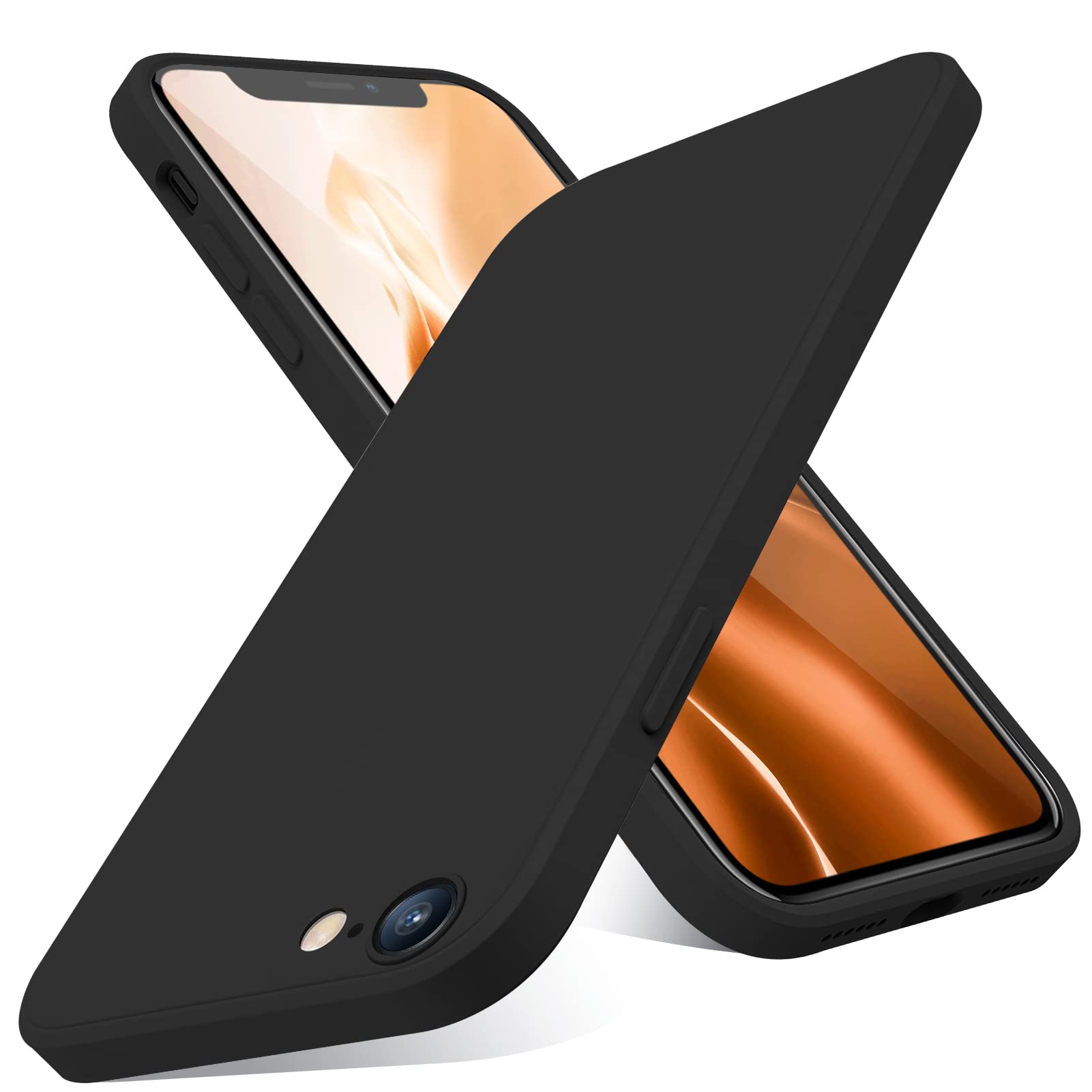 QOUNVYW 向け iPhone SE3/SE2/8/7 用のケース 液体シリコン 耐衝撃 軽量 薄型 ストラップホール付き tpu ブラック